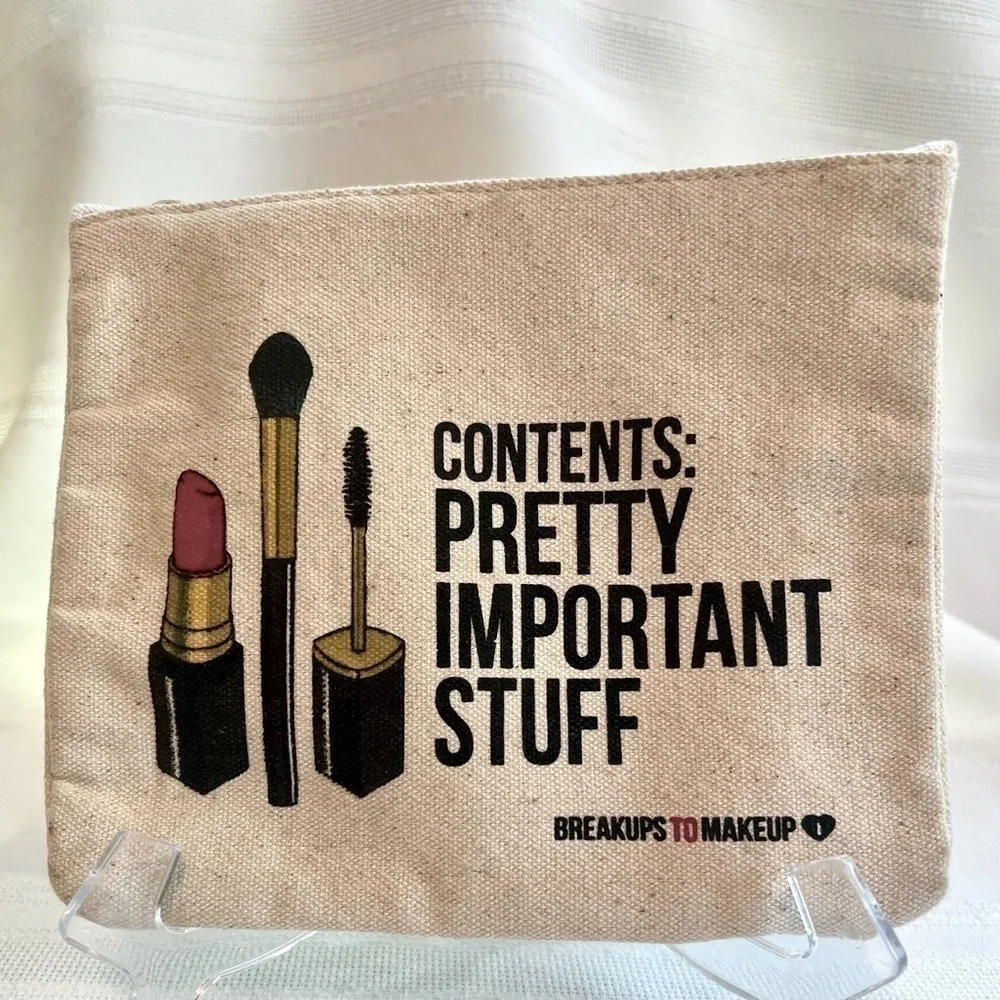 💄3/$12💄5/$15 ipsy Makeup Bag Woven Fabric Pretty Important Stuff‎ EUC Like N…